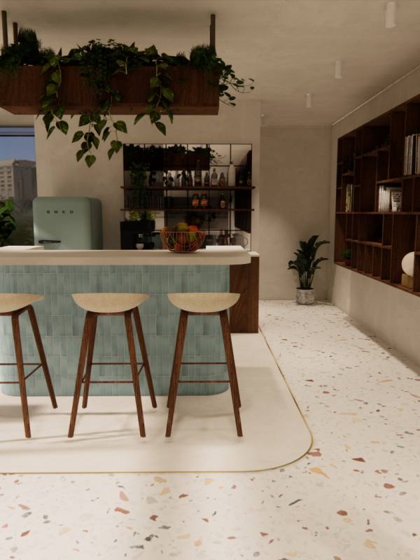Magasin d'optique - style rétro - Avec un concept Bar pour plus de détente - Photo vue du bar - Proposé par Oapi - Architecture d'intérieur - Emmanuelle Hubinon
